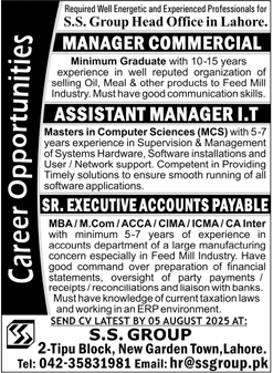Jobs in SS Group Lahore